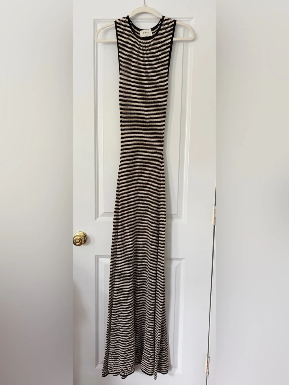 DISSH Nate Sleeveless Striped Black and Cream Maxi Dress